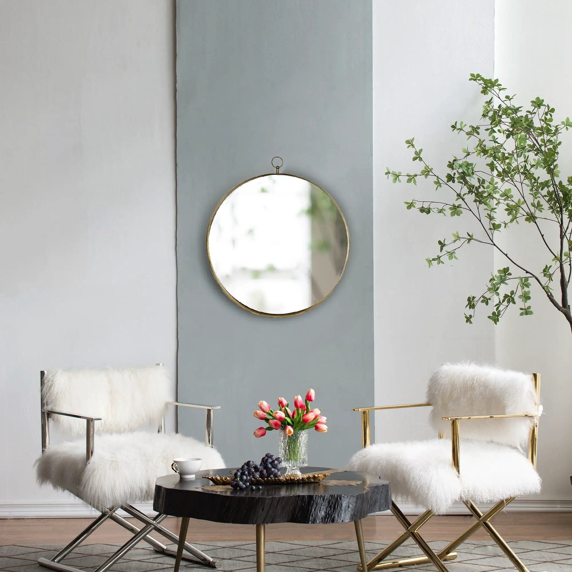 Round Mirror, Circle Mirror With Iron Frame For Living Room Bedroom Vanity Entryway, Hallway by HouseOfZazla