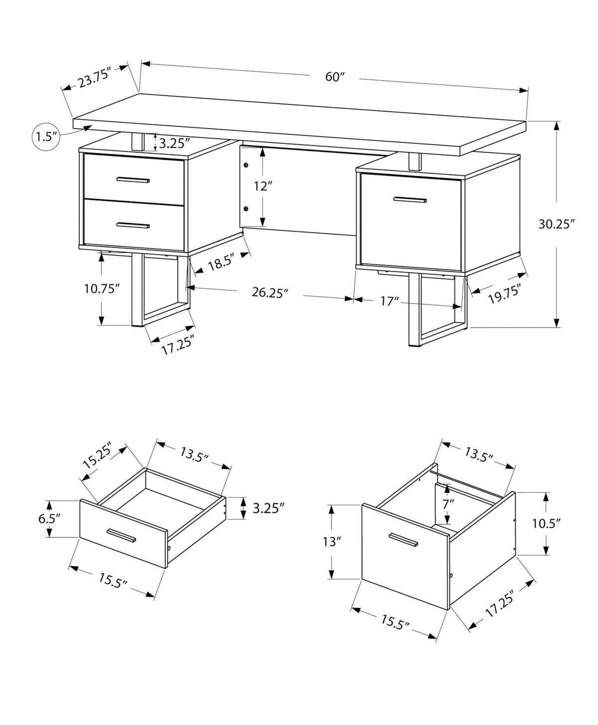 60" Computer Desk with Storage Drawers – Home Office Writing Desk, photo 25 of 28