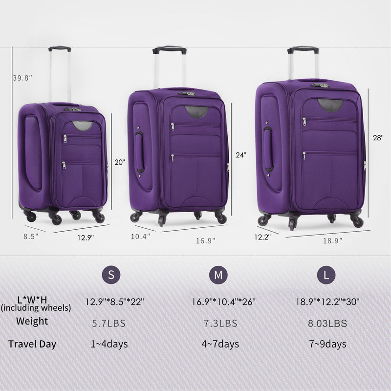 Softside Luggage Expandable 3 Piece Set Suitcase Upright Spinner Softshell Lightweight Luggage Travel Set by HouseOfZazla
