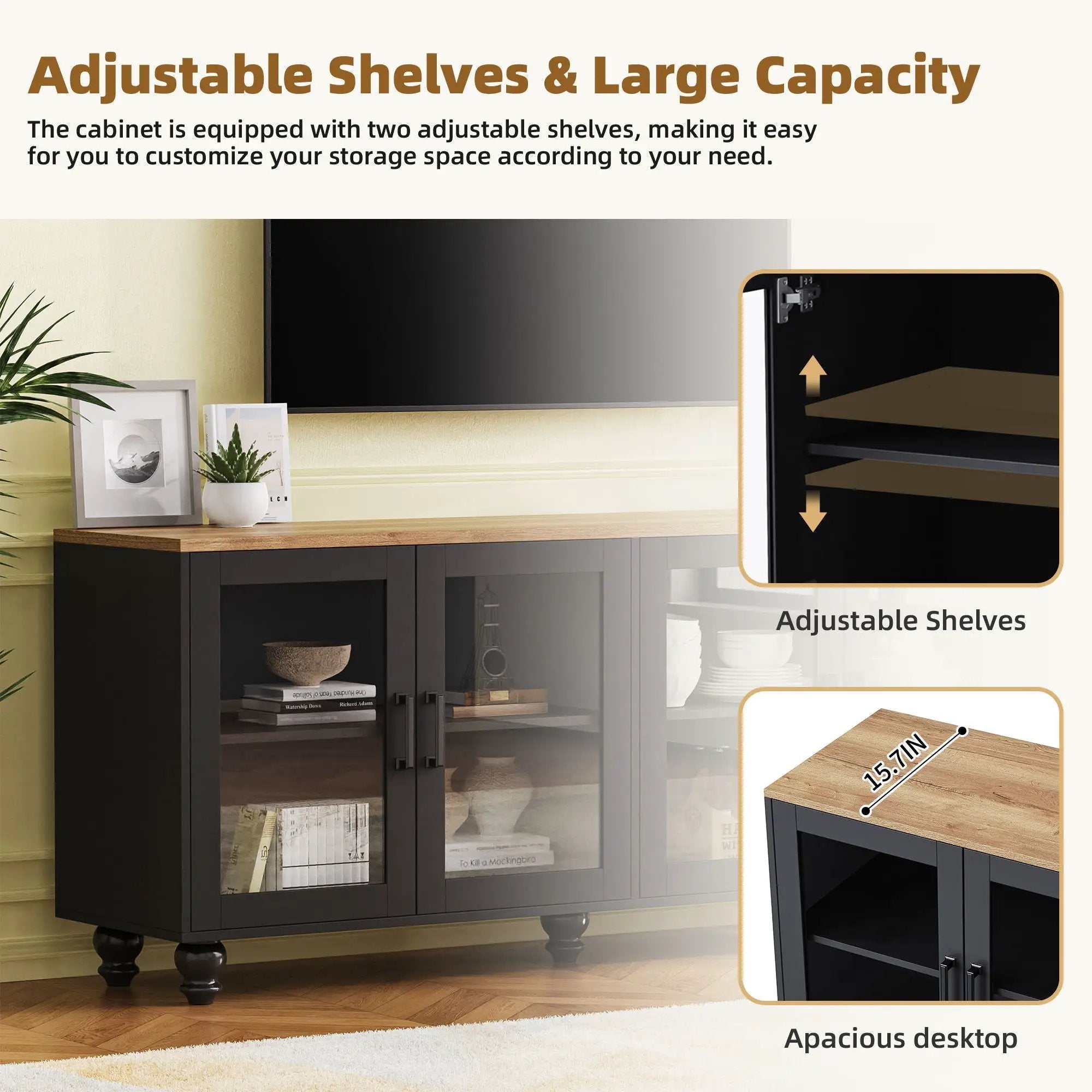 Farmhouse TV Stand With Solid Wood Gourd Shaped Legs For TVs Up To 70" by HouseOfZazla