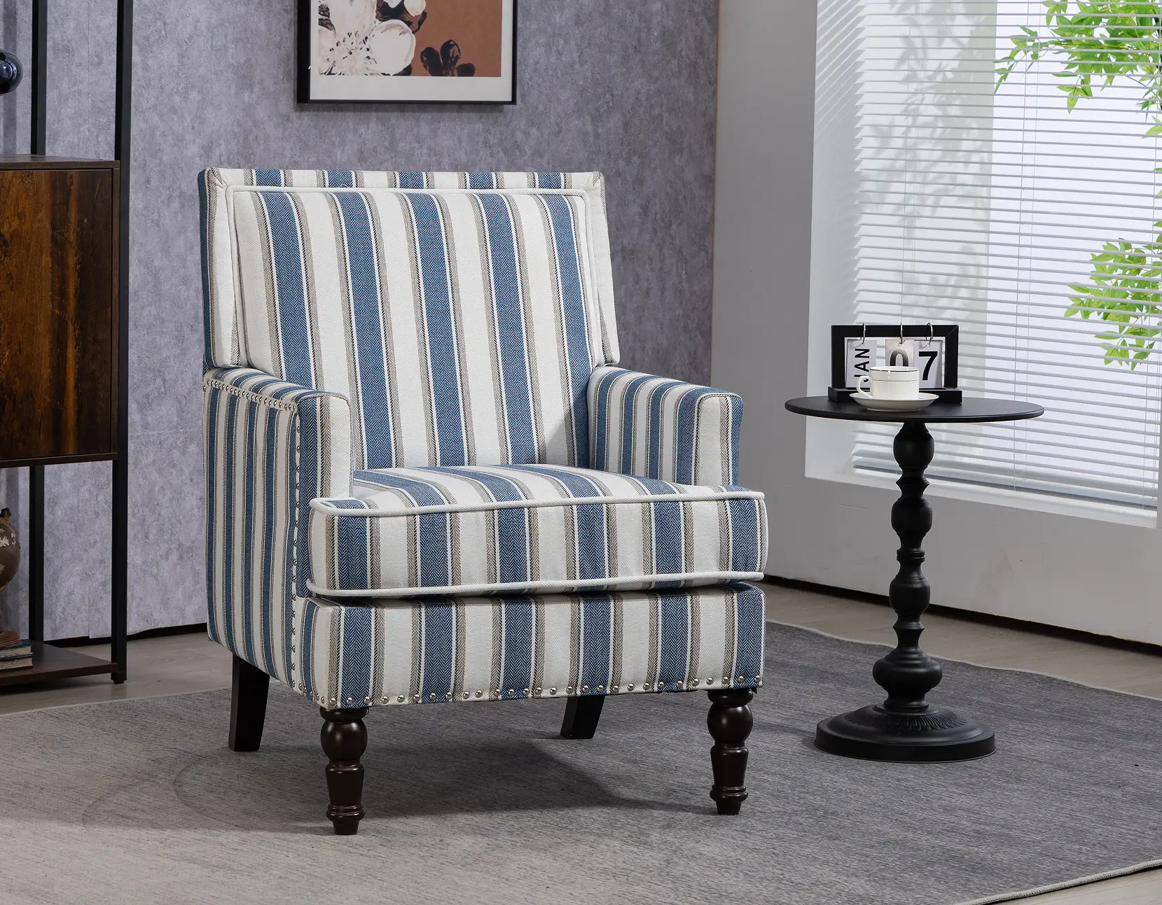 Upholstered Accent Chair, Vintage Armchair with Striped Upholstery by HouseOfZazla