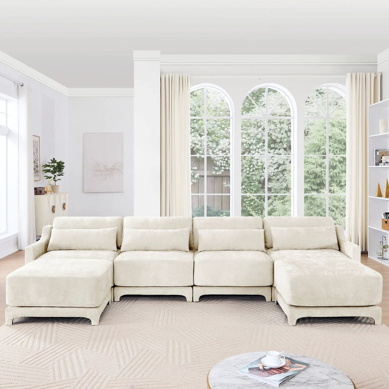 Stylish Sofa With Ottoman And Lumbar Pillows, Ergonomic Design by HouseOfZazla