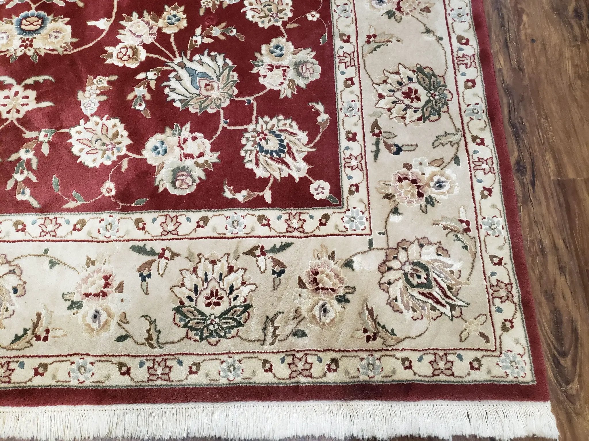 Vintage Traditional Oriental Area Rug, Hand-Knotted, Wool & Silk Accents, Maroon Red and Beige, 6x9 Carpet, 5' 9" x 9' by Jewel Rugs
