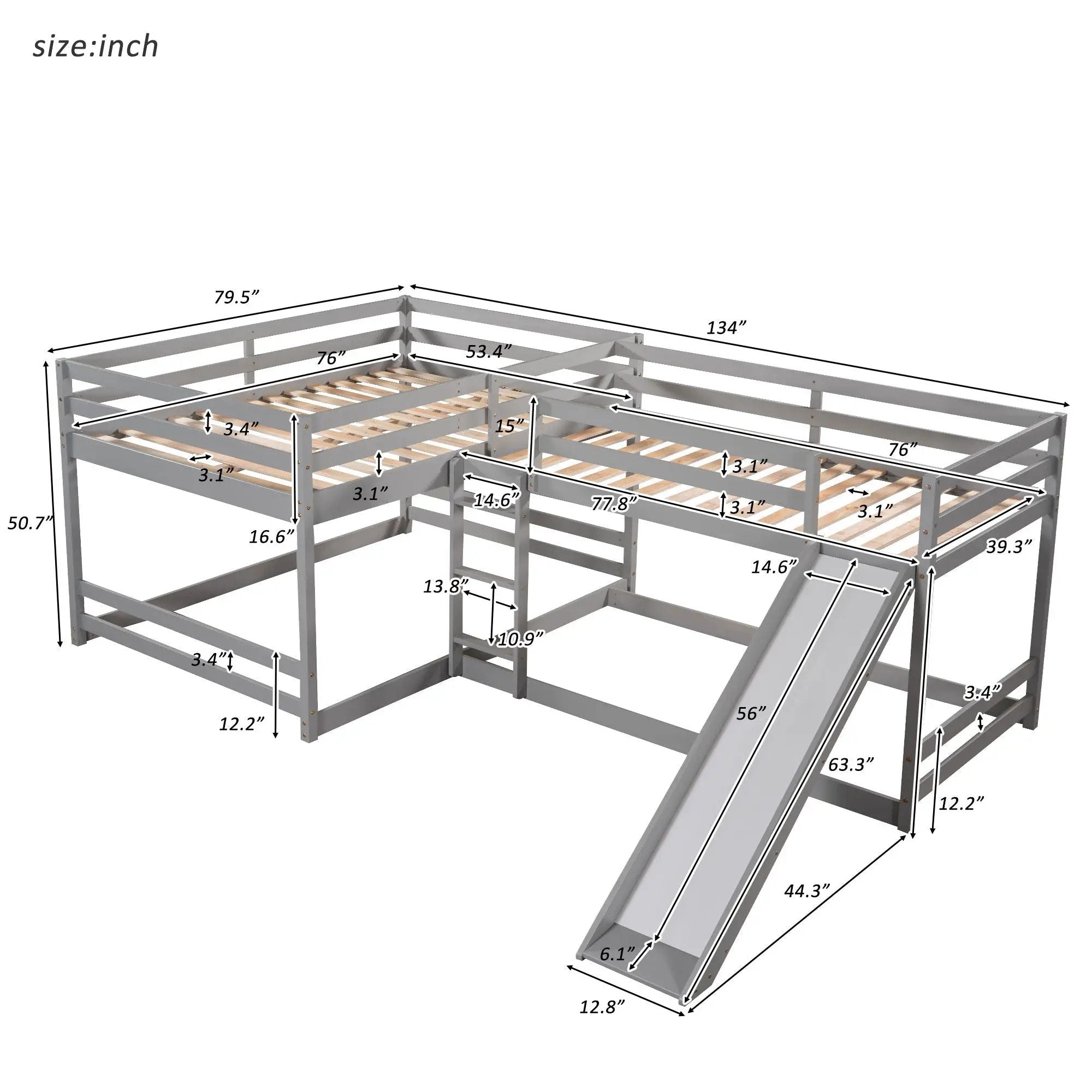 L-Shaped Bunk Bed With Slide And Short Ladder by Unique Piece Furniture