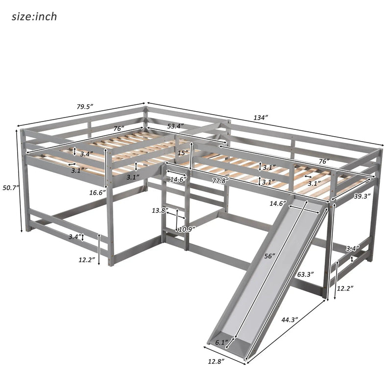 L-Shaped Bunk Bed With Slide And Short Ladder by Unique Piece Furniture