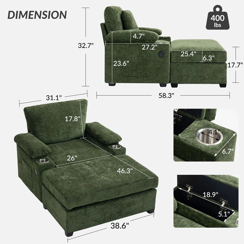 Modern Oversized Chair With Ottoman, Cupholders And USB Charging Ports by Unique Piece Furniture