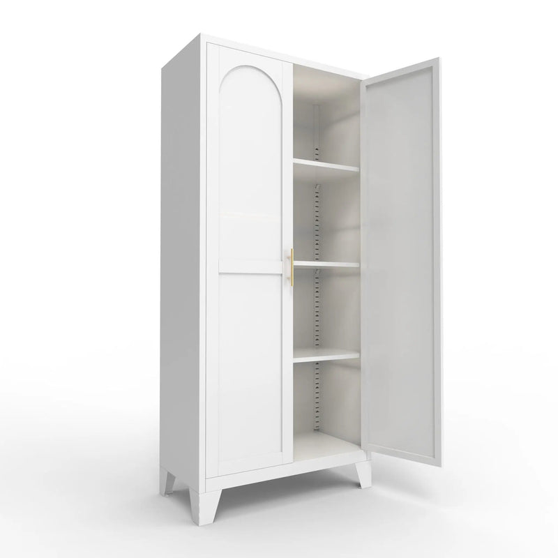 2 Shapely Doors Cabinet Metal Storage Cabinet With Doors And Adjustable Shelves For Bedroom Living Room - White by HouseOfZazla