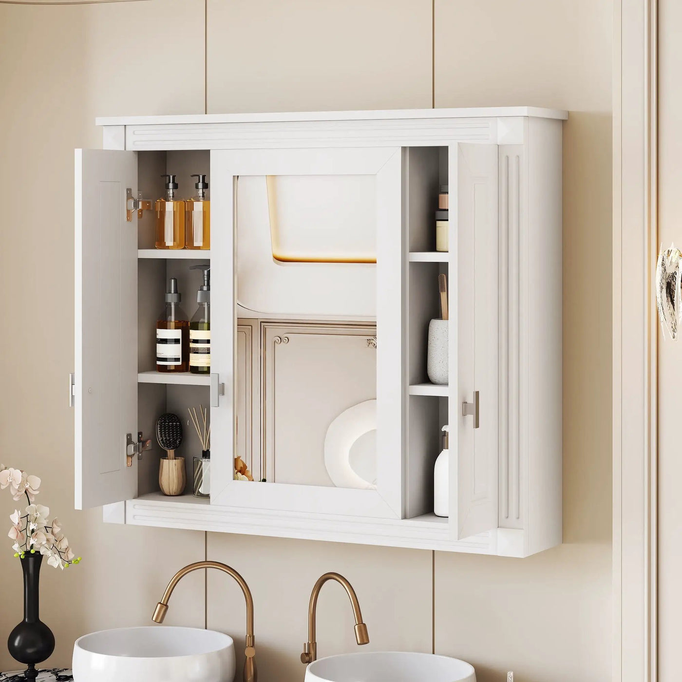 Wall Mounted Bathroom Cabinet With Mirror And 5 Shelves, Rectangular Design by Unique Piece Furniture