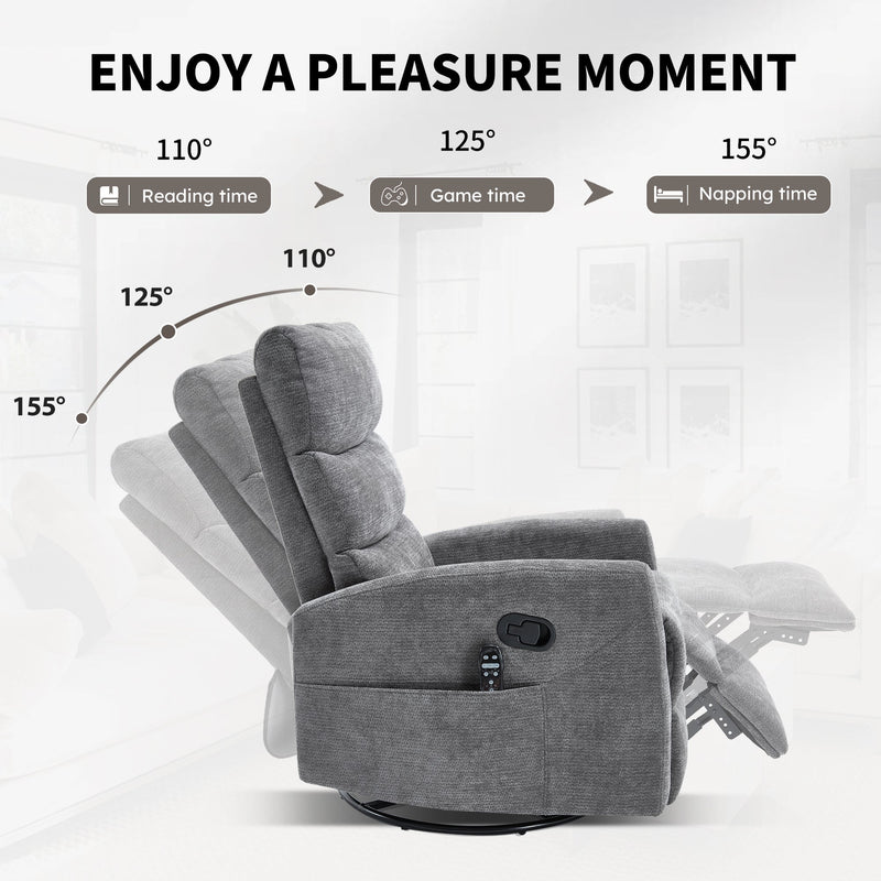 Heat Massage Manual Recliner Chair with Rocker and Swivel in Fabric by HouseOfZazla