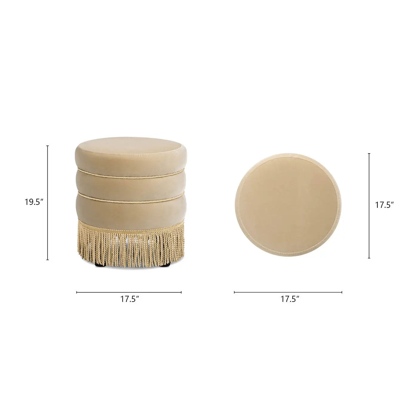Edward 17.5" Round Upholstered Ottoman with Bullion Fringe by HouseOfZazla