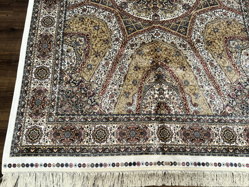 Turkish Silk Rug 5 x 7.6, Dome Design, Bamboo Silk, New by Jewel Rugs