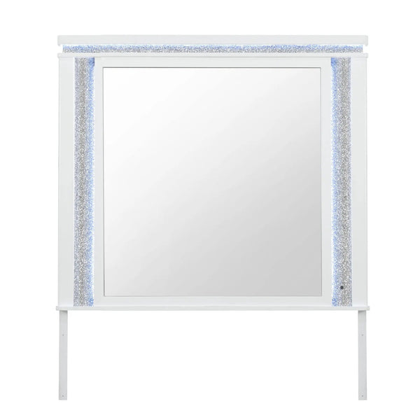 Adalid - Square Shaped Mirror With LED Lighting And Glittered Detailing - White