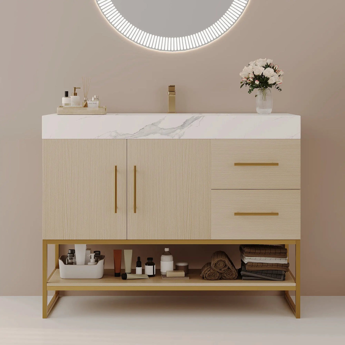 36" Modern Free-Standing Bathroom Vanity with Seamless Ceramic Sink & Sintered Stone Top by HouseOfZazla