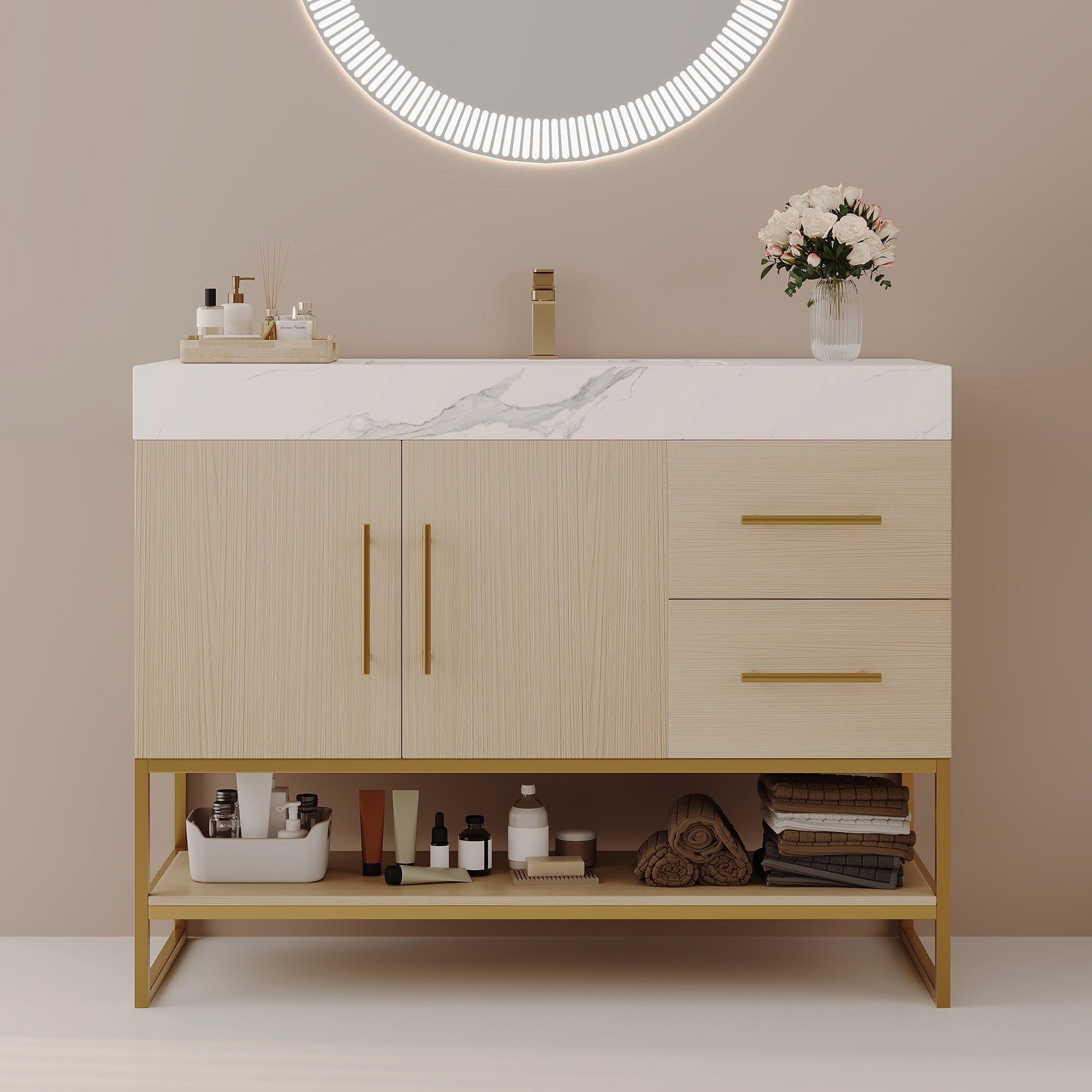 36" Modern Free-Standing Bathroom Vanity with Seamless Ceramic Sink & Sintered Stone Top by HouseOfZazla
