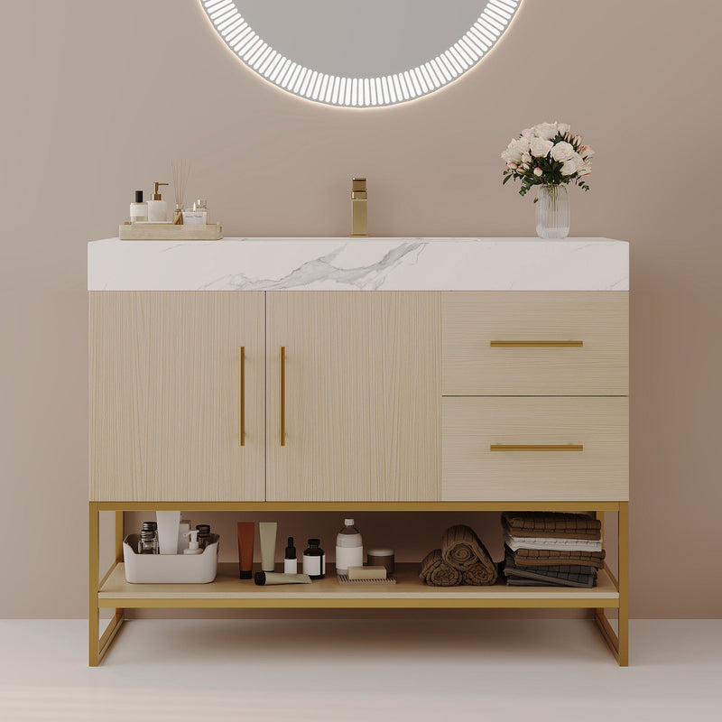 36" Modern Free-Standing Bathroom Vanity with Seamless Ceramic Sink & Sintered Stone Top by HouseOfZazla