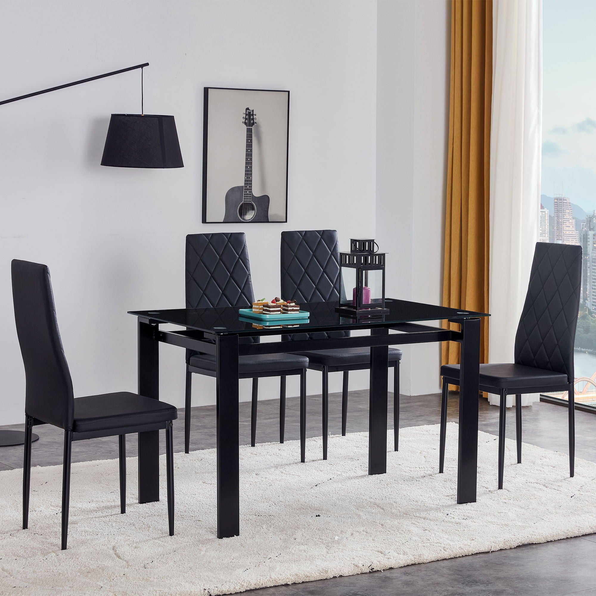 Modern 5 Piece Dining Table Set With Glass Top And Chairs - Black by HouseOfZazla
