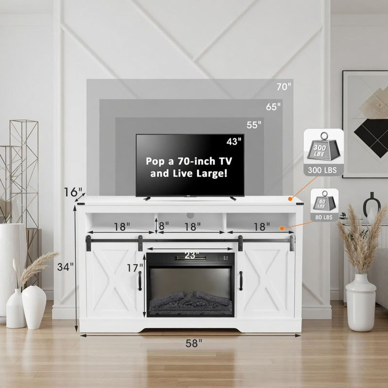 Farmhouse TV Stand With Sliding Barn Doors & Adjustable Storage by HouseOfZazla
