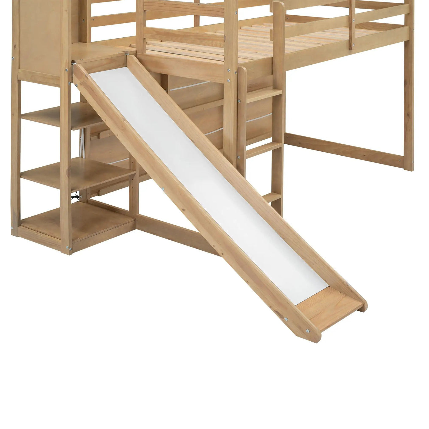House Loft Bed With Slide, Storage Shelves And Light, Climbing Ramp by HouseOfZazla