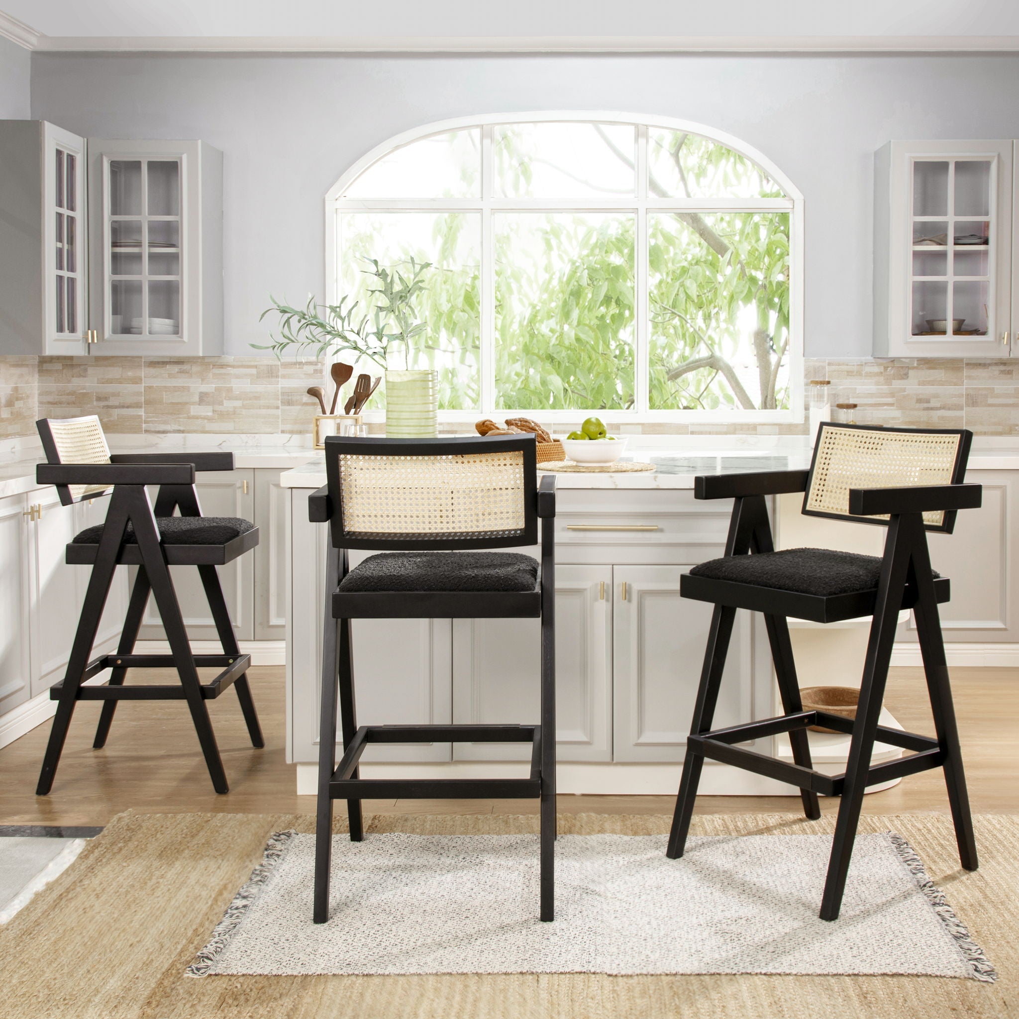 Milan - Modern Webbing Back Stool With Arms (Set of 3) by HouseOfZazla