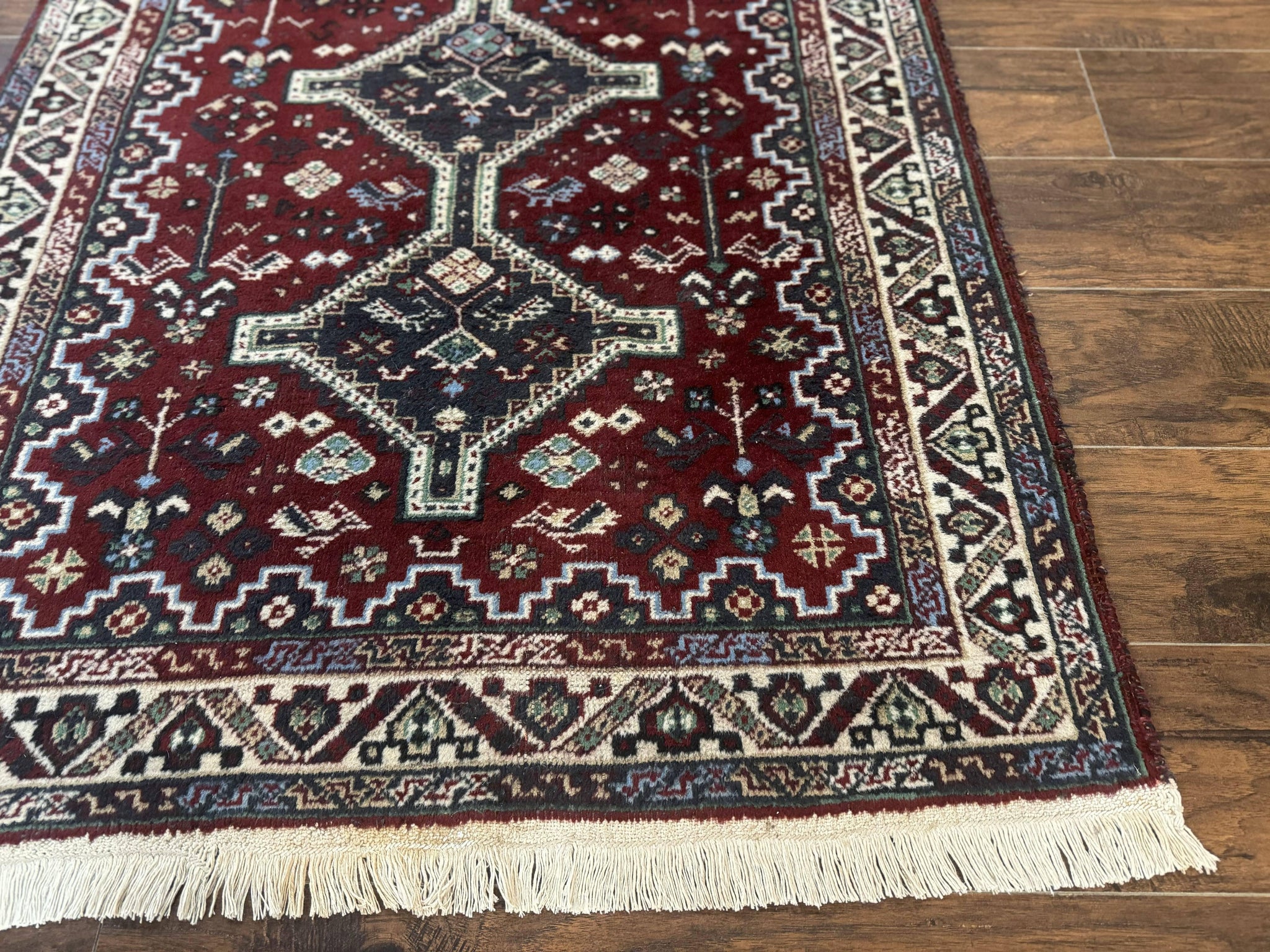 Persian Afshar Rug 4x5 Red Navy Geometric Tribal Wool Carpet by Jewel Rugs