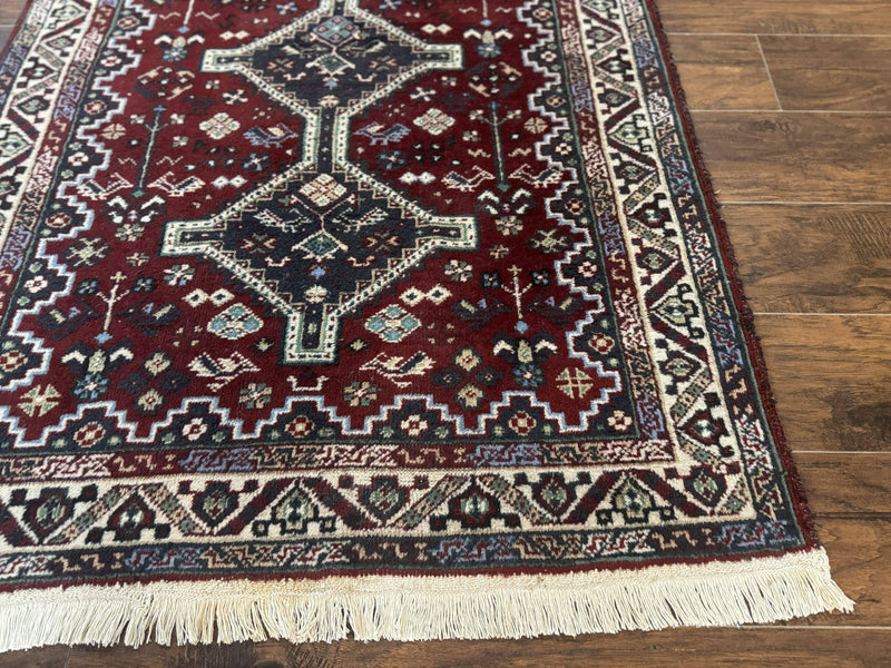 Persian Afshar Rug 4x5 Red Navy Geometric Tribal Wool Carpet by Jewel Rugs