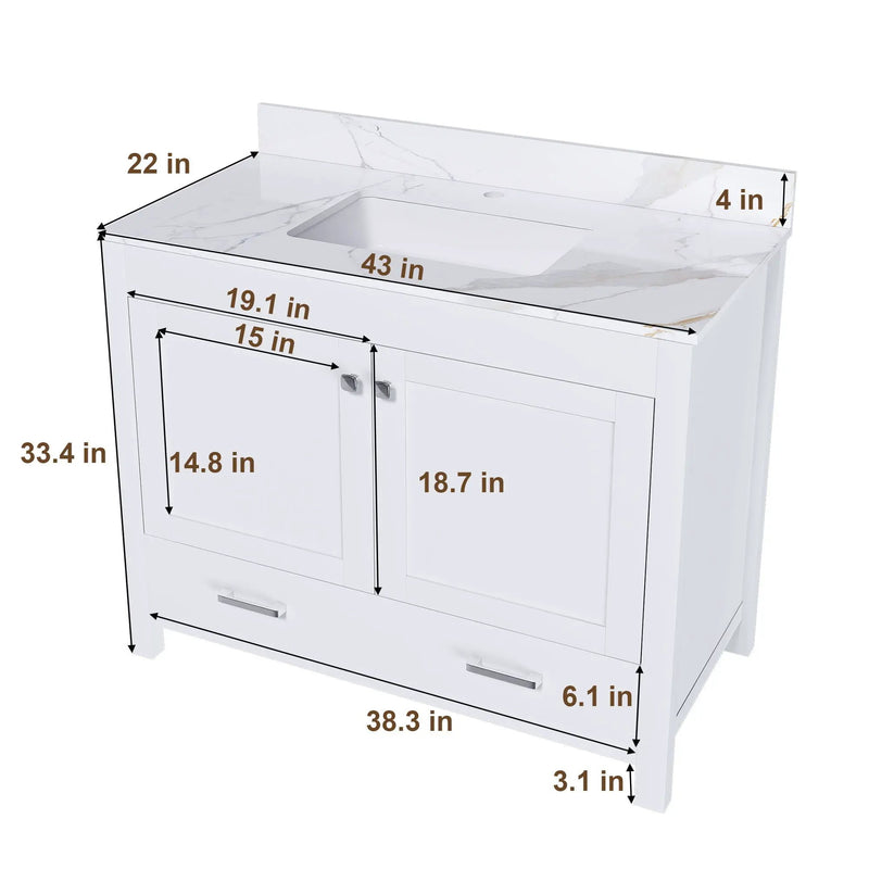 43" Bathroom Vanity, Multi Functional Cabinet With Doors And Drawer - White by Unique Piece Furniture