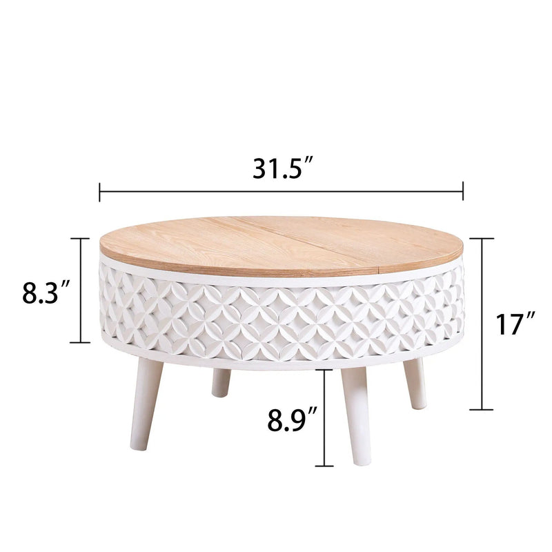 Round Coffee Table With Storage - White / Light Oak by Unique Piece Furniture