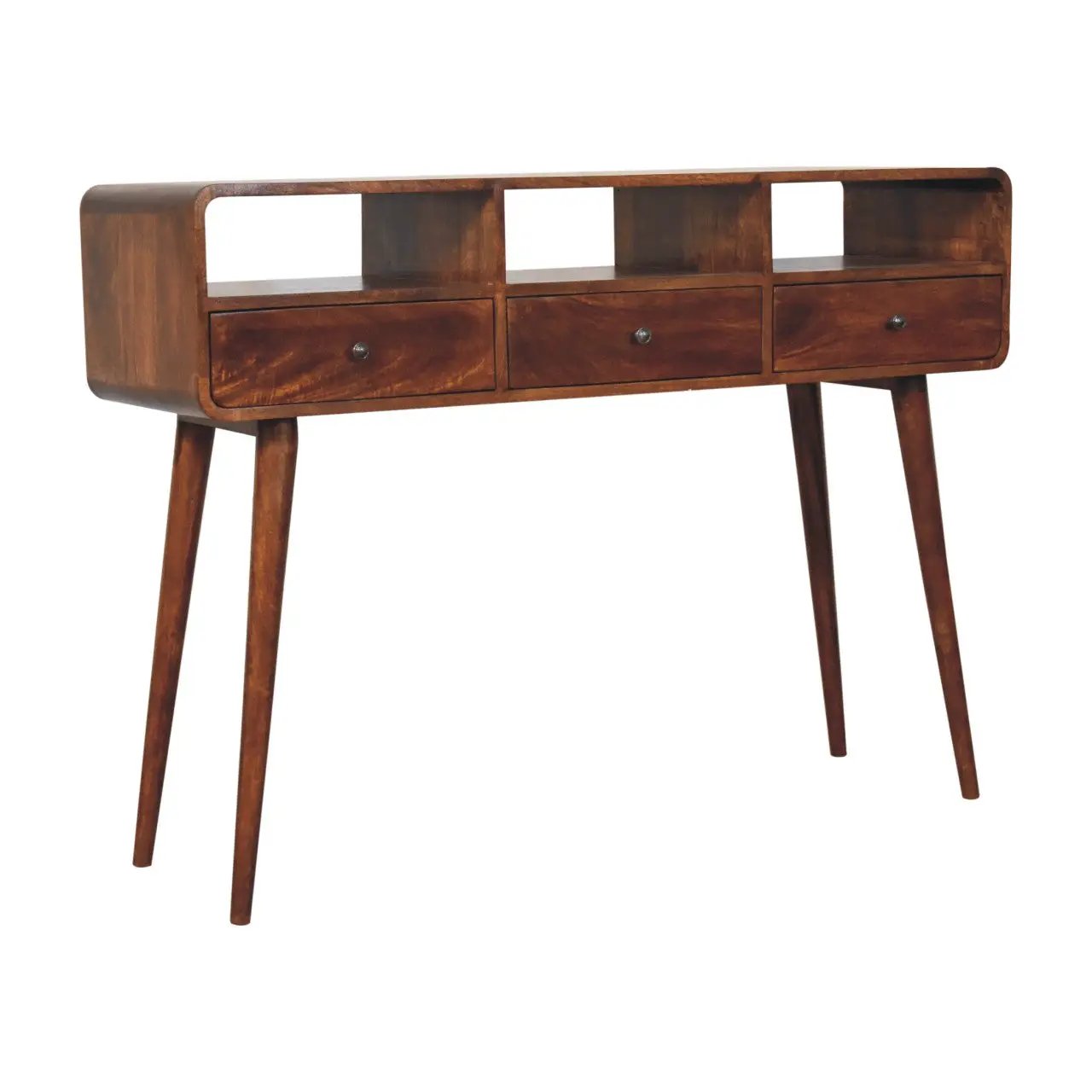 Solid Wood Triple Curved Chestnut Console Table by HouseOfZazla