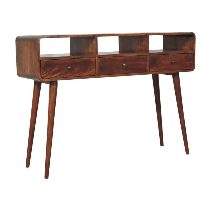 Solid Wood Triple Curved Chestnut Console Table by HouseOfZazla