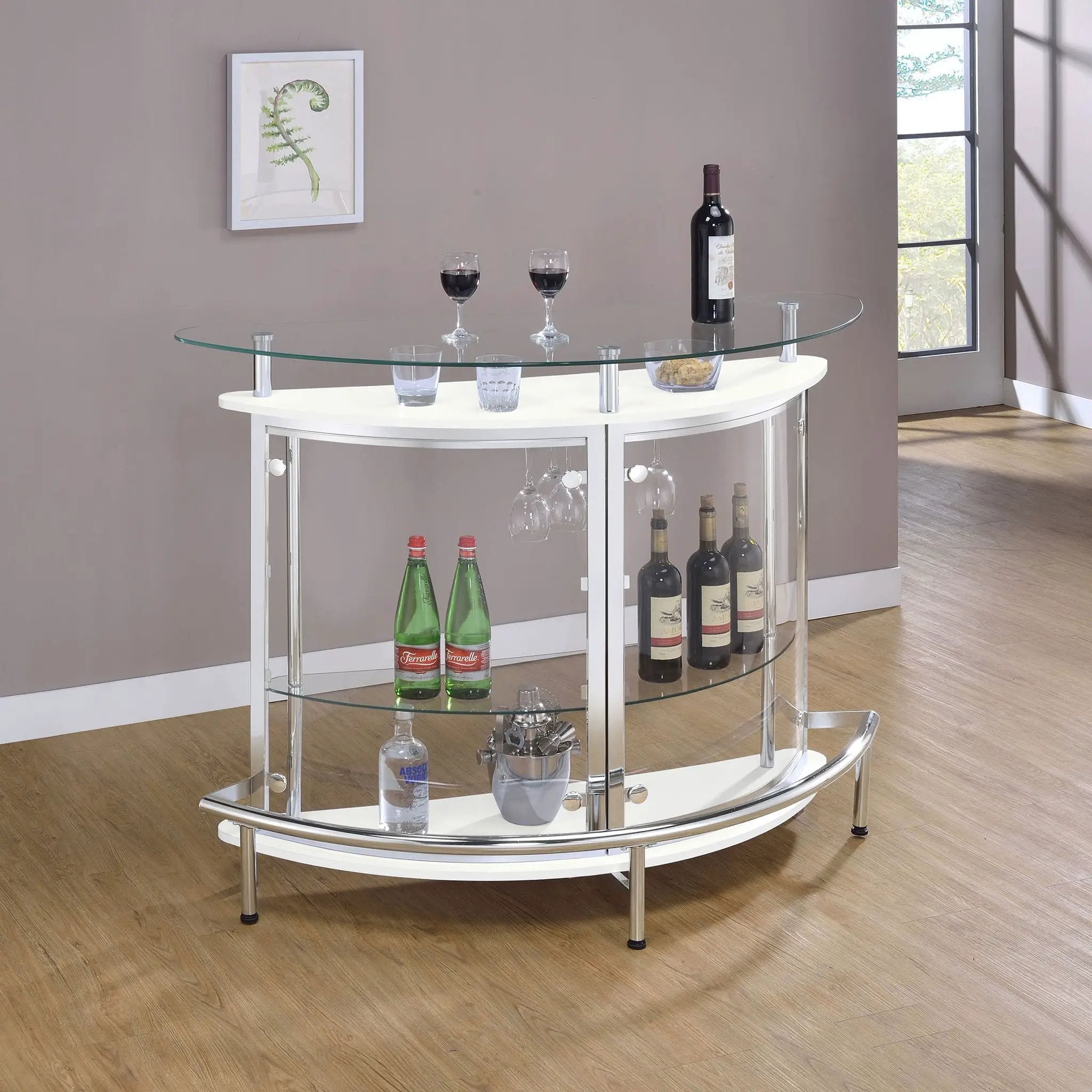 Amarillo Freestanding Glass Top Home Bar Wine Cabinet White by Unique Piece Furniture
