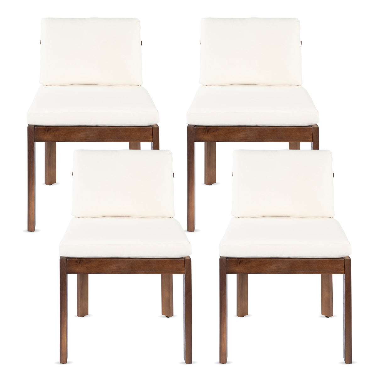 Acacia Wood Outdoor Dining Chair Set of 4 with Water-Repellent Cushions – Brown, Cream or Cream, Teak, photo 4 of 10