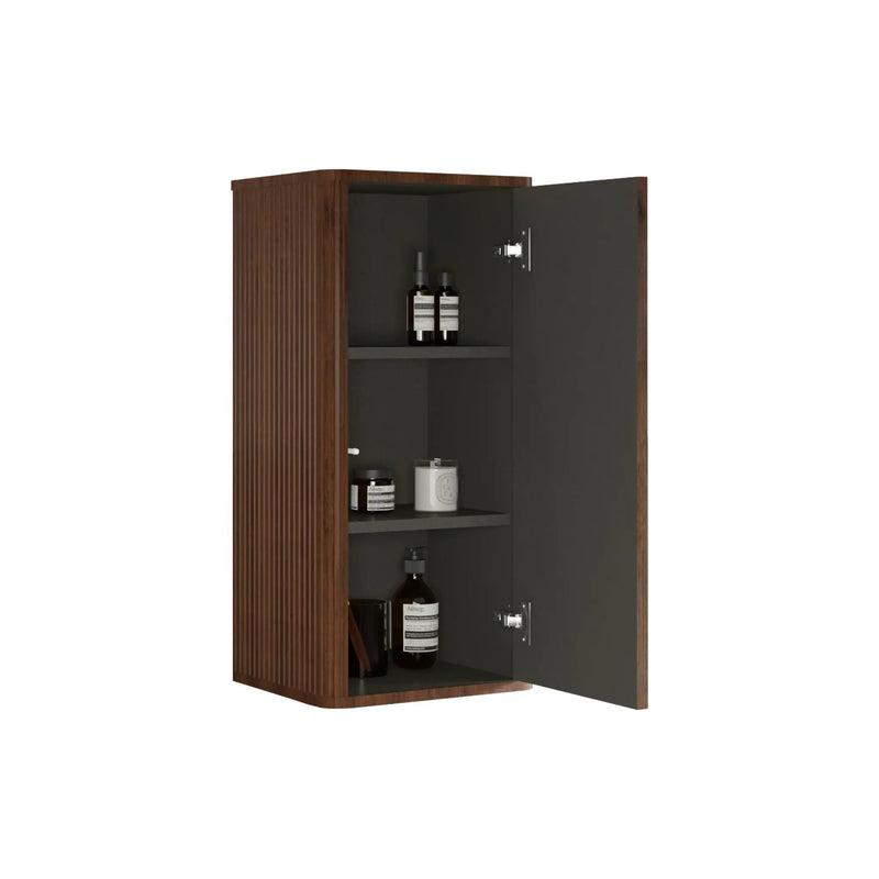 Striped Walnut Bathroom Floating Side Cabinet, Wall-Mounted Storage Cabinet For Small Spaces - Walnut by HouseOfZazla