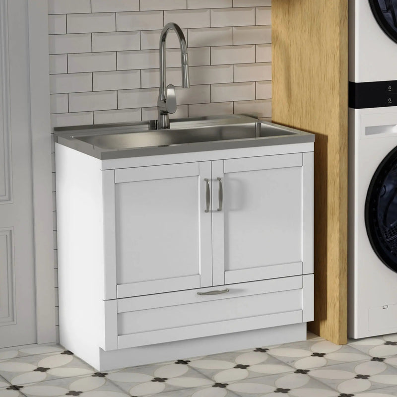 Reed - Deluxe Laundry Cabinet With Pull-Out Faucet And Stainless Steel Sink by Unique Piece Furniture