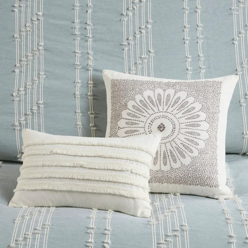 3 Piece Cotton Jacquard Comforter Set Aqua Full/Queen by HouseOfZazla