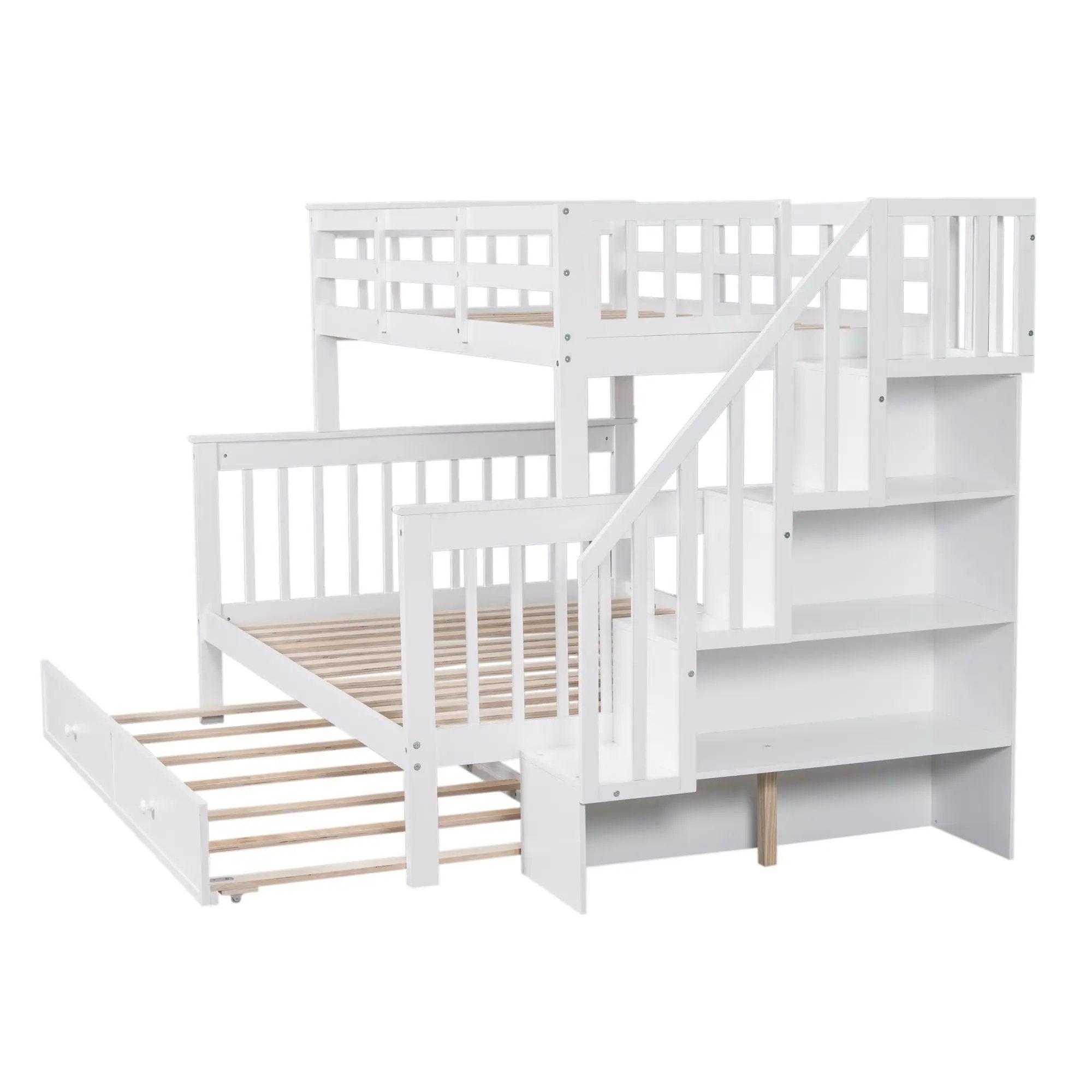 Bunk Bed With Twin Size Trundle, Storage And Guard Rail For Bedroom by HouseOfZazla