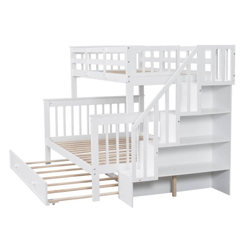 Bunk Bed With Twin Size Trundle, Storage And Guard Rail For Bedroom by HouseOfZazla