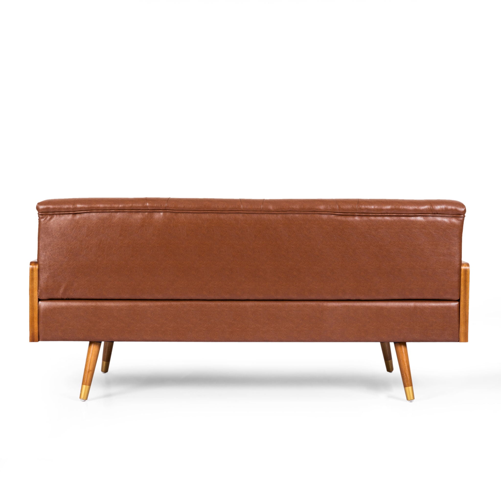 Adelaide Mid Century Modern Tufted Sofa With Rolled Accent Pillows - Light Brown by HouseOfZazla