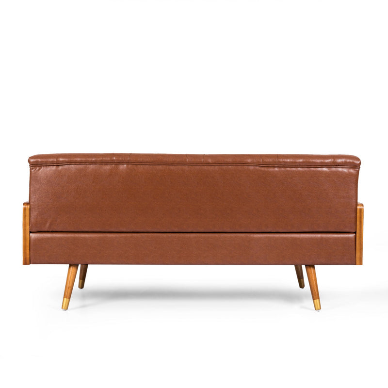 Adelaide Mid Century Modern Tufted Sofa With Rolled Accent Pillows - Light Brown by HouseOfZazla