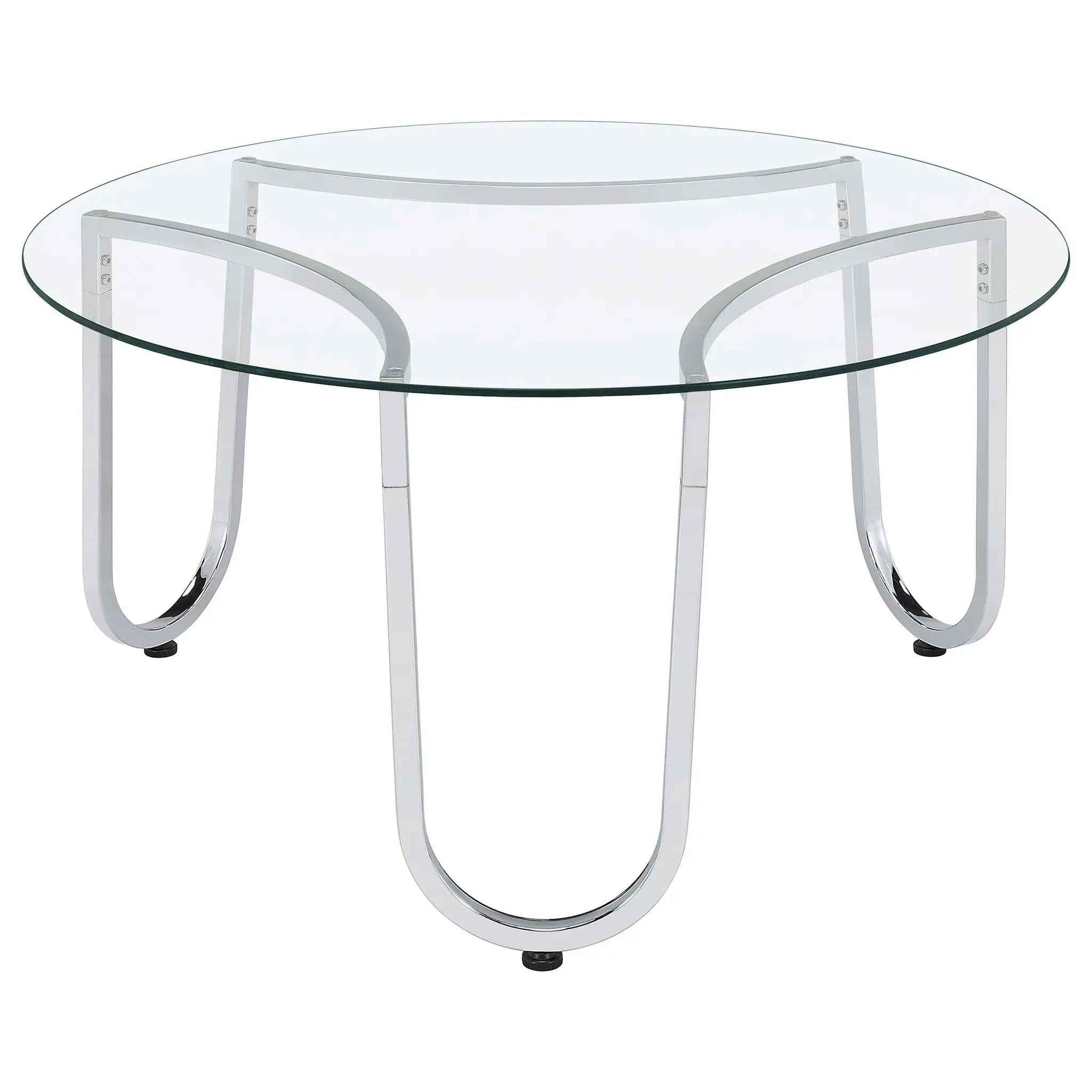 Beller Round Tempered Glass Top Cocktail Coffee Table Chrome by Unique Piece Furniture