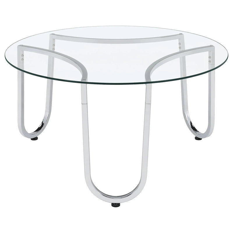 Beller Round Tempered Glass Top Cocktail Coffee Table Chrome by Unique Piece Furniture