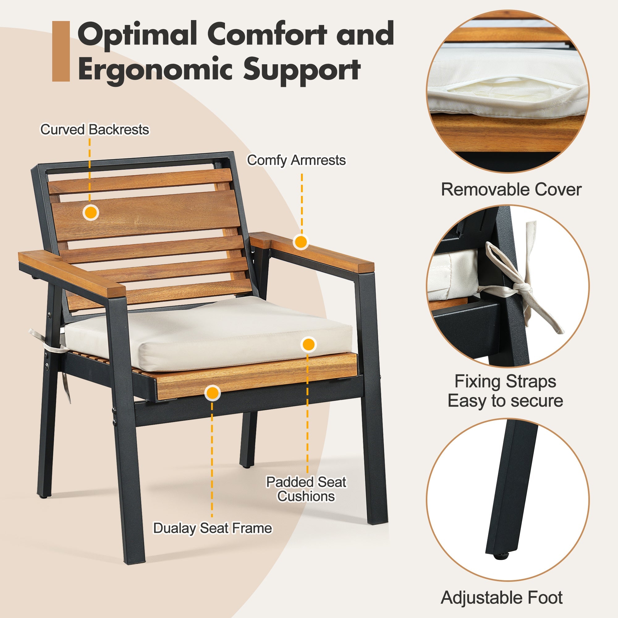 Modern 7-Piece Dining Set with Acacia Wood and Iron Frame by HouseOfZazla