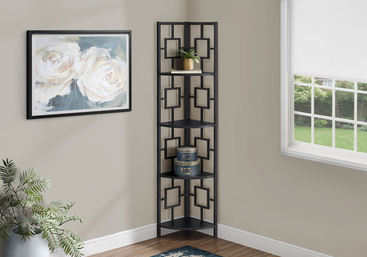 4 Tier Corner Bookshelf with Metal Frame - White, Dark Brown, Light Brown, Black