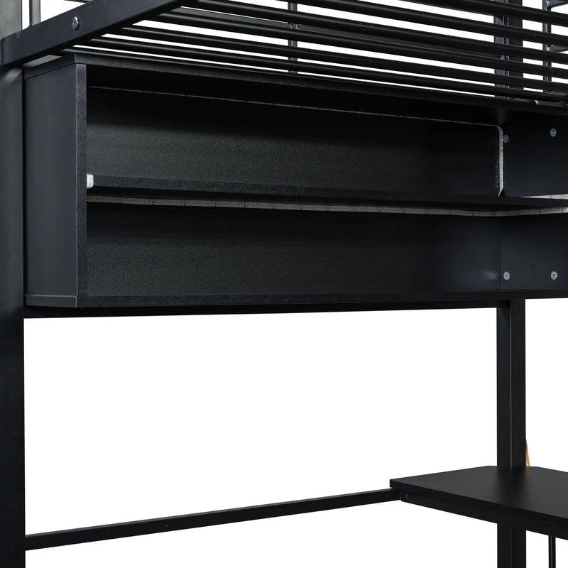 Loft Bed With LED Desk And 4 Storage Shelves by Unique Piece Furniture