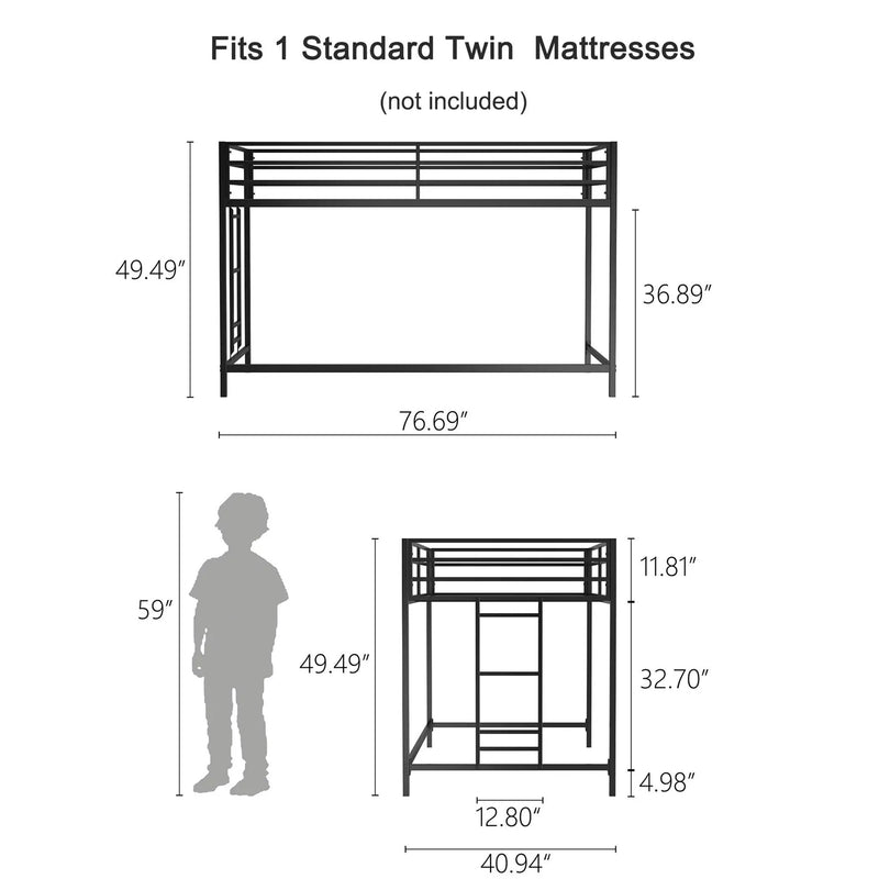 Adam - Twin Loft Bunk - Black by Unique Piece Furniture