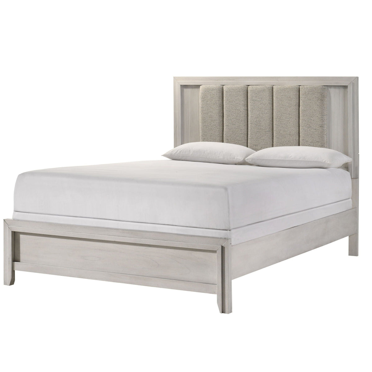 Plush Upholstered Headboard Framed Bed with Modern Panel Design - White, photo 6 of 6