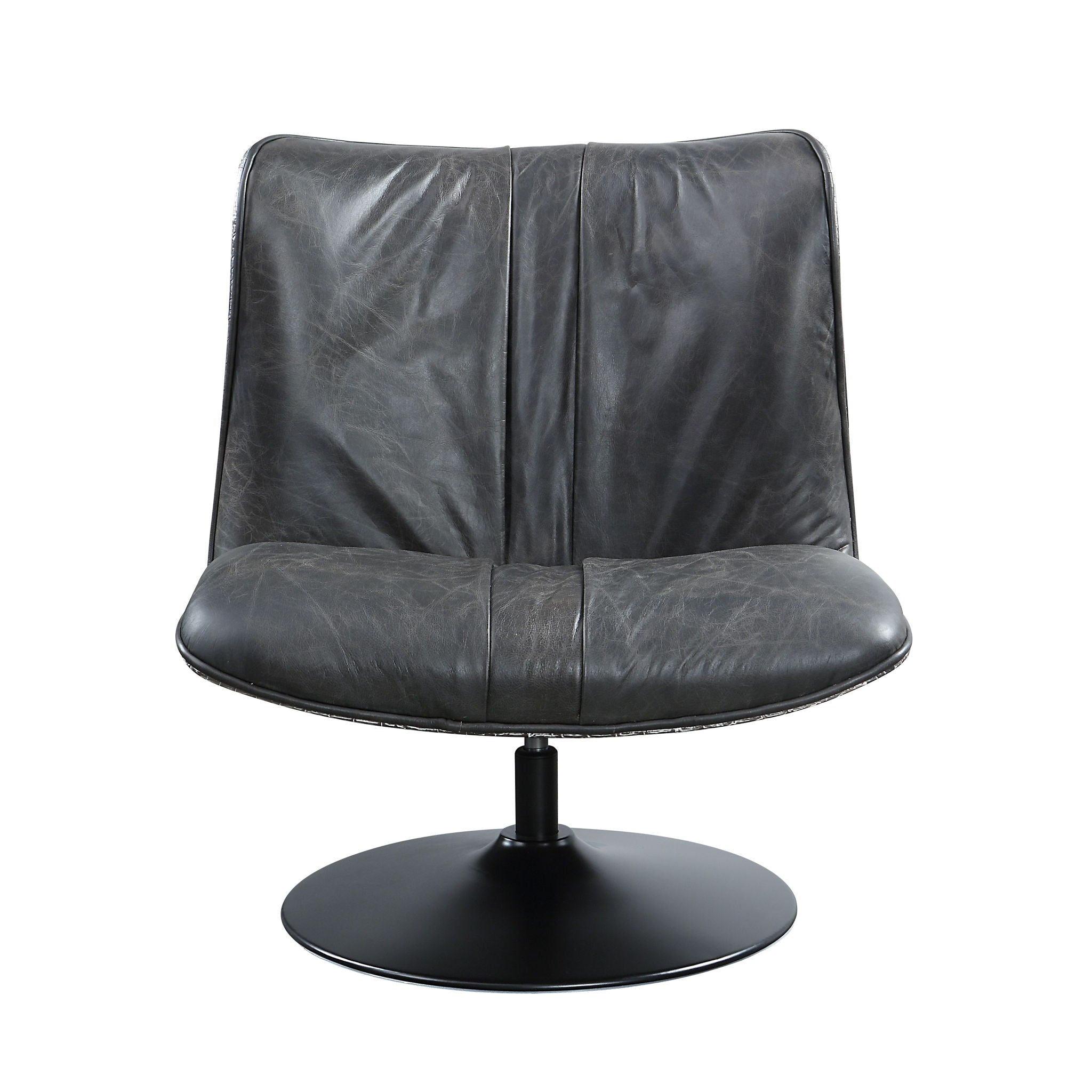 Piotr - Top Grain Leather Accent Chair With Swivel - Black by HouseOfZazla