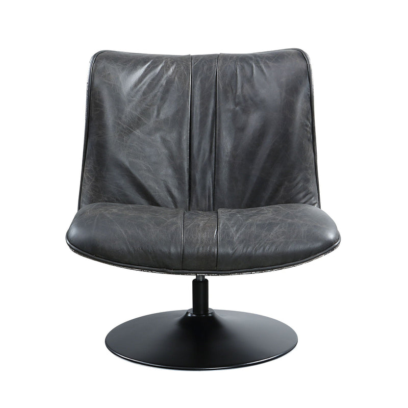 Piotr - Top Grain Leather Accent Chair With Swivel - Black by HouseOfZazla