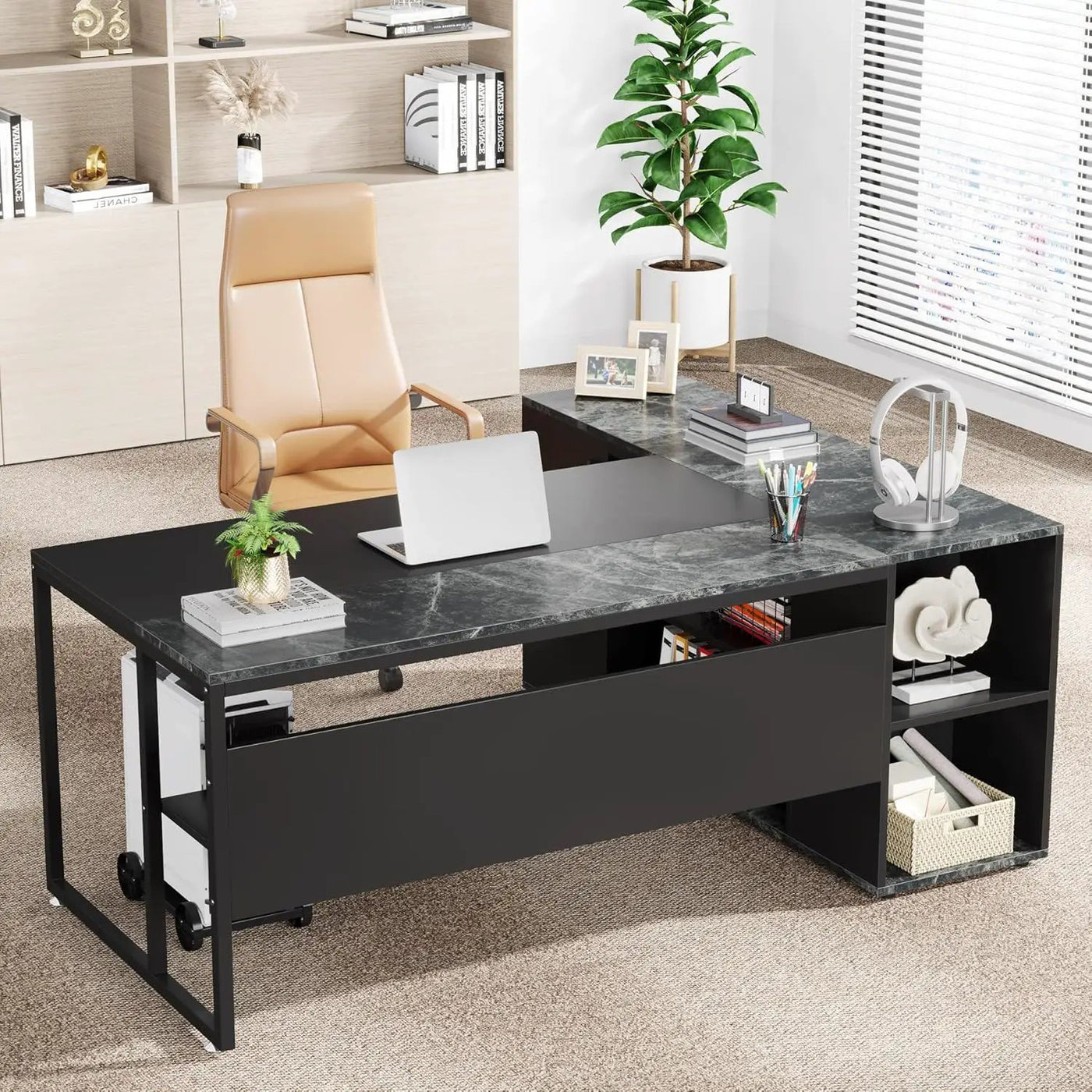 L-Shaped Executive Desk With Cabinet Storage by HouseOfZazla