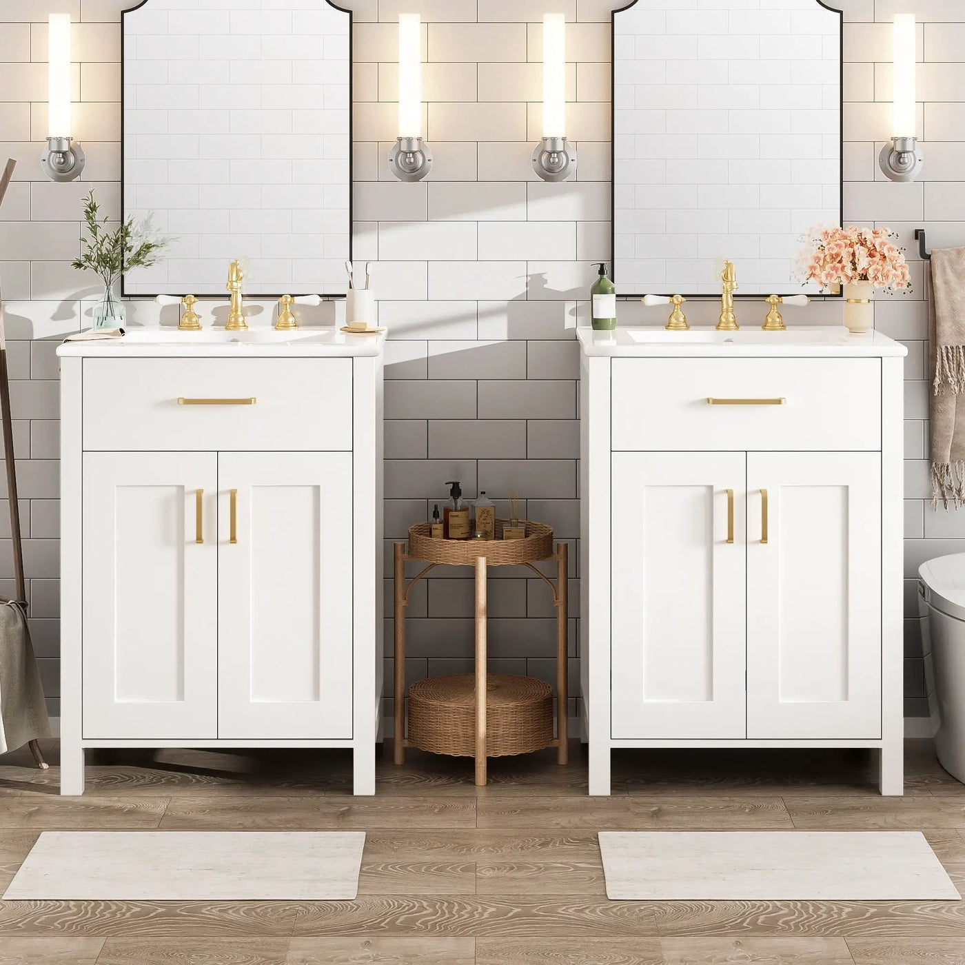 Modern Bathroom Vanity With Ceramic Sink, Soft-Close Doors, Flip Drawer, U-Shaped Shelves, Elegant Storage Solution by HouseOfZazla