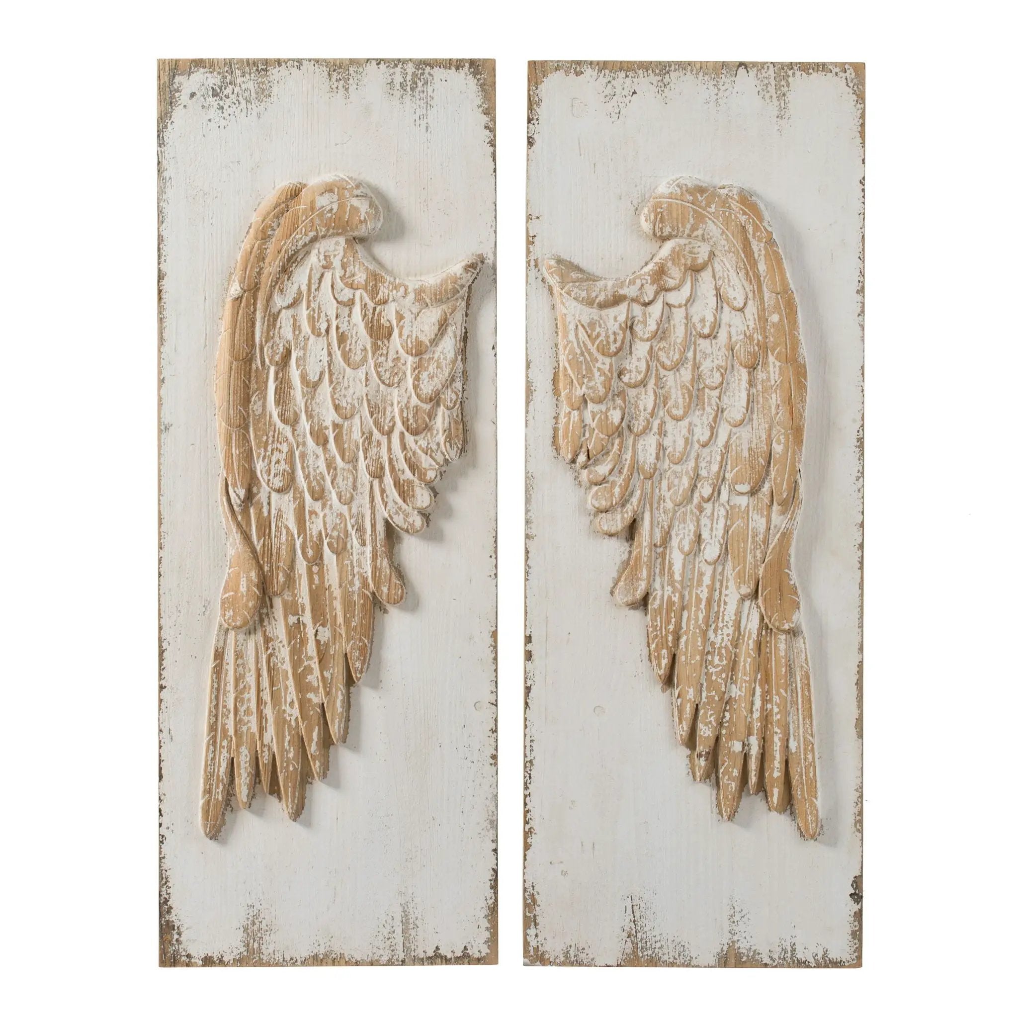 Feather Wing Wall Panels With Distressed, Rectangle Hanging Wall Art (Set of 2) - Multicolor by HouseOfZazla